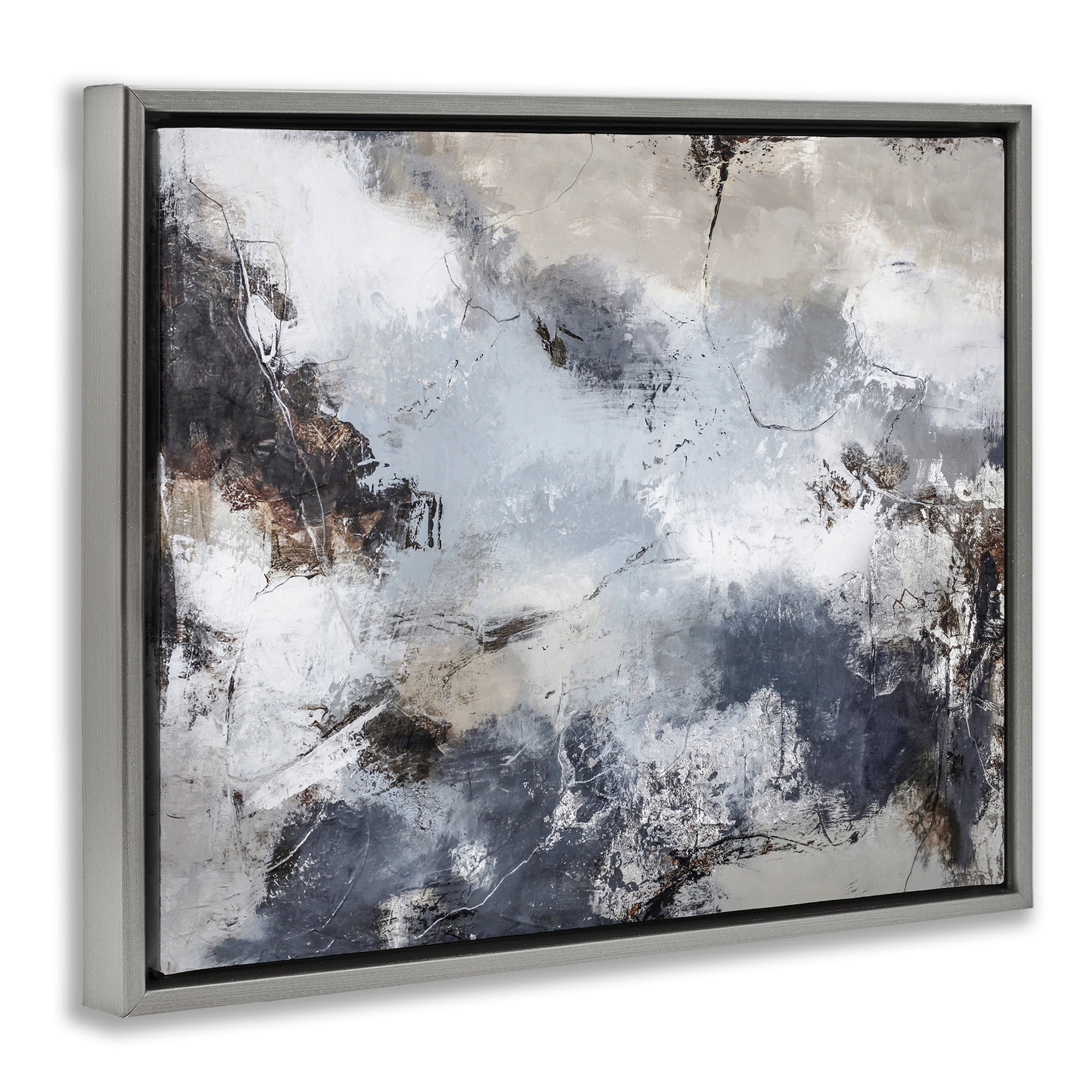 Stupell Industries Grey Organic Abstract Abstract Painting Gray Floater Framed Canvas Art Print Wall Art, 31 x 25