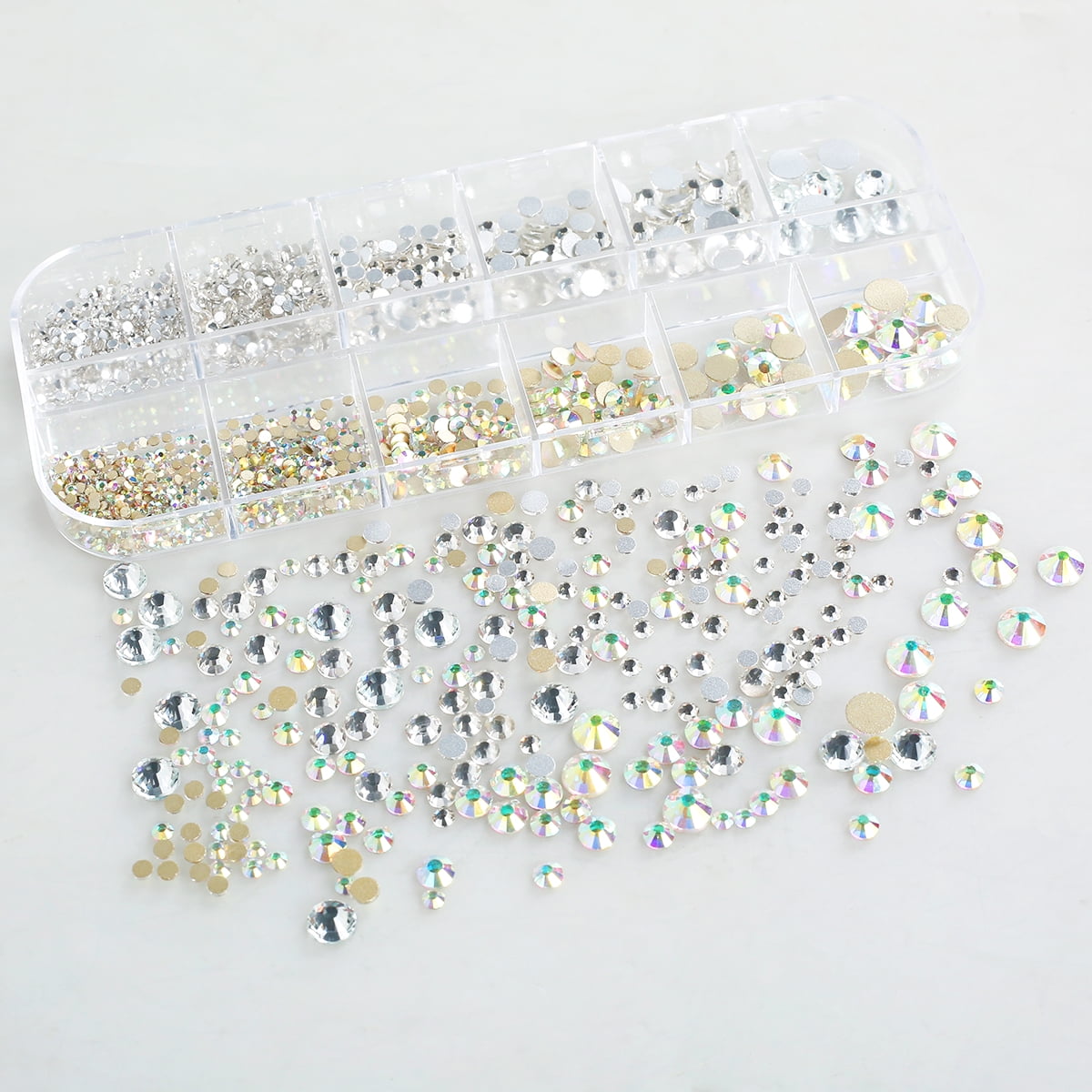 Summerkimy Nail Art Rhinestones Kit DIY Nail Crystal Gems Kit 2400pcs AB Nail Rhinestones Multiple Shapes Flatback Nail Charms Beads Decoration with