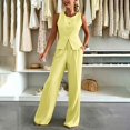 thumbnail image 2 of Busydd Business Casual Outfits for Women Round Neck Button Front Vest and Pant Suits Fall Fashion Solid Color Two Piece Sets S, 2 of 7