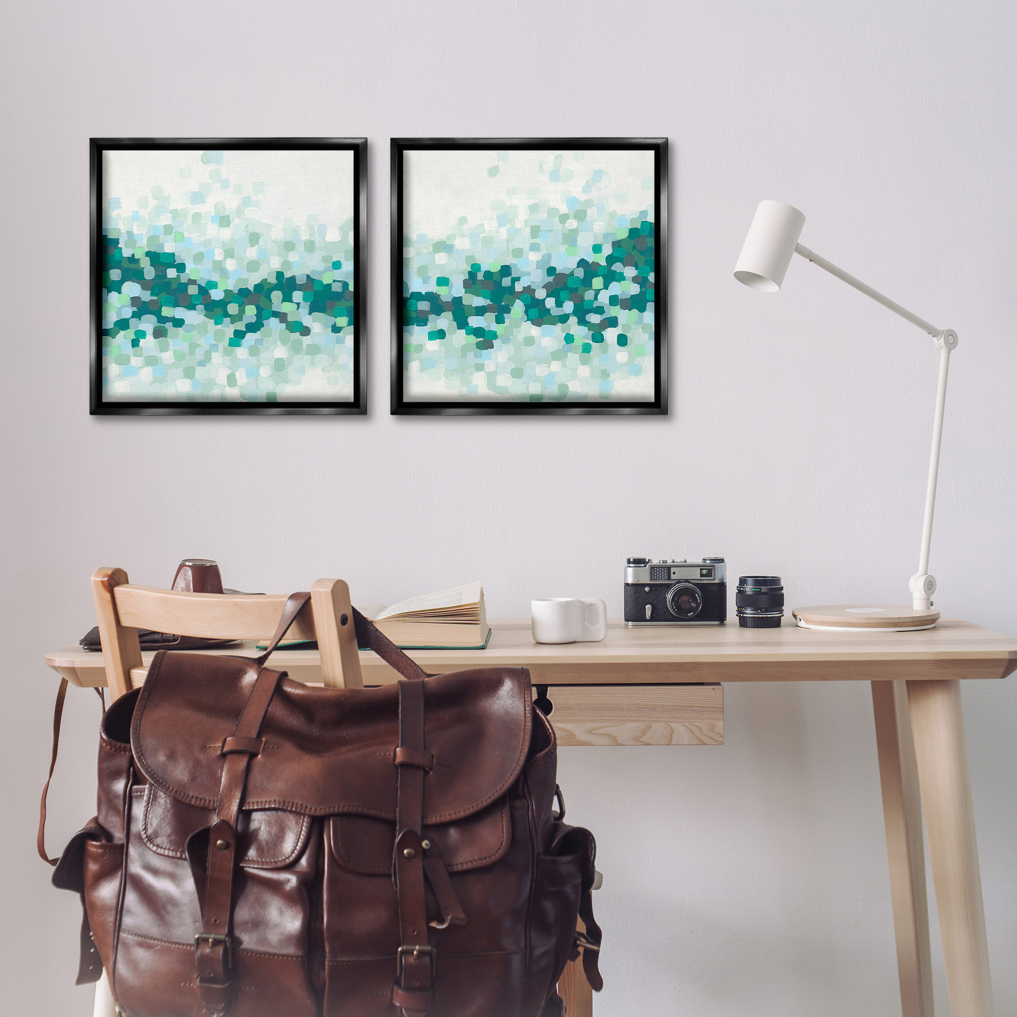 Stupell Industries Abstract Speckled Horizon Abstract Painting Black Floater Framed Canvas Art Print Wall Art, 18 x 18, Set of 2