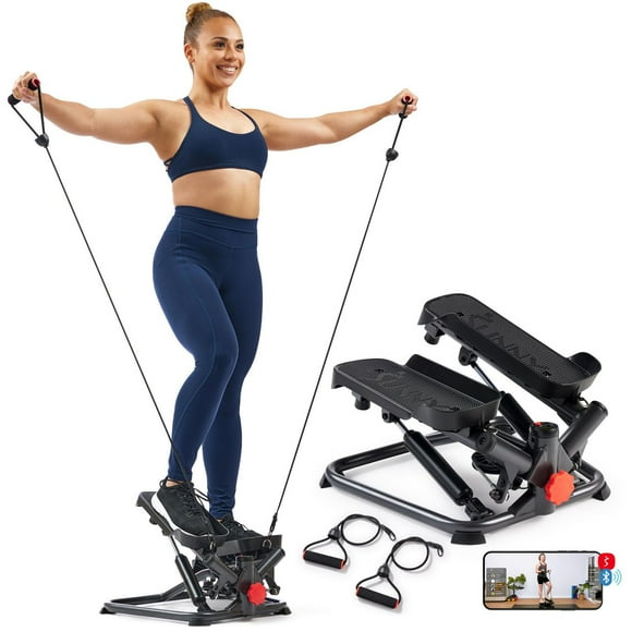 Sunny Health & Fitness Smart Twist Stepper Machine Workout Cardio Equipment Gym Mini Stair Master Climber Thigh Space Squat Twist Stepper Advanced Twisted Resistance Bands - SF-S0979SMART