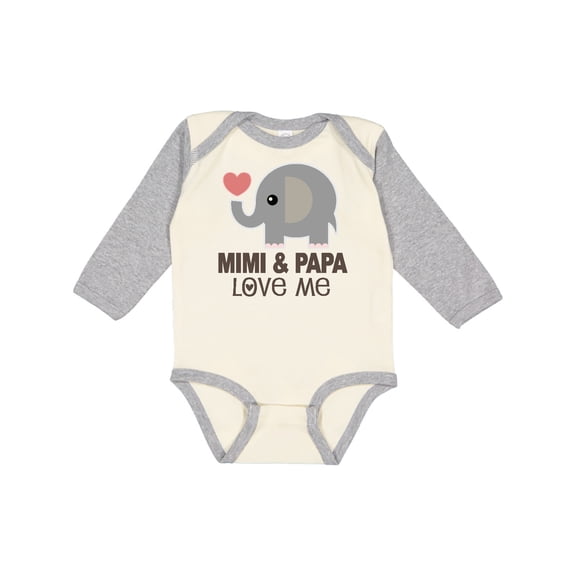 Inktastic Mimi and Papa Love Me Elephant Boys or Girls Long Sleeve Baby Bodysuit