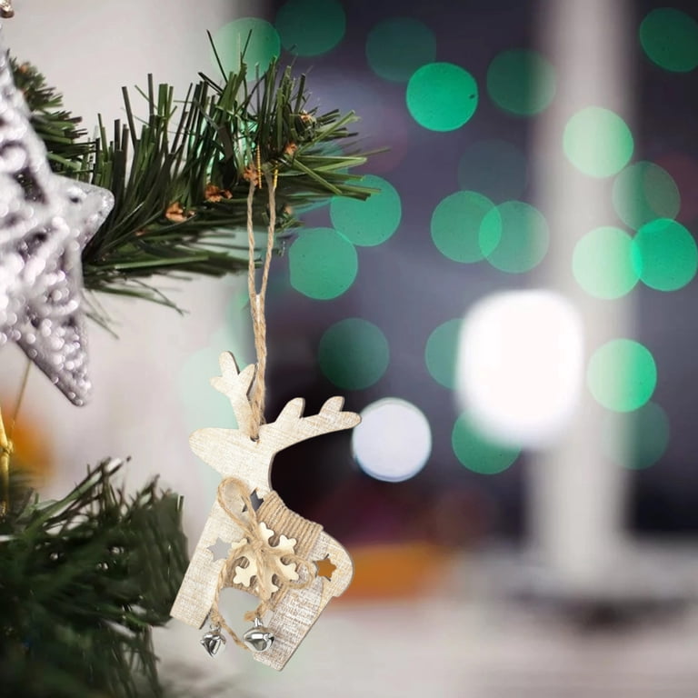 JOIEDOMI 6 Pcs Christmas Wooden Ornaments - Rustic Reindeer, Farmhouse Style Tree Decor