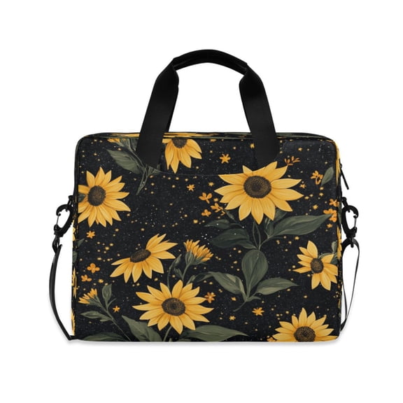 16inch Laptop Briefcase, Business Laptop Bag with Detachable Strap & Padded Compartment, Water-Resistant Polyester,Yellow Sunflowers