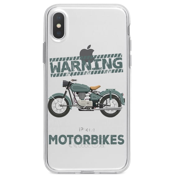 DistinctInk Clear Shockproof Hybrid Case for iPhone X / XS (5.8" Screen) - TPU Bumper Acrylic Back Tempered Glass Screen Protector - Spontaneously Talking About Motorcycles