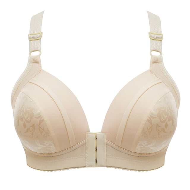 Bras Floral Print Front Closure Soft Cotton Wireless Bra Middle Age Plus Size Plus Size Sports Bra Beige 38