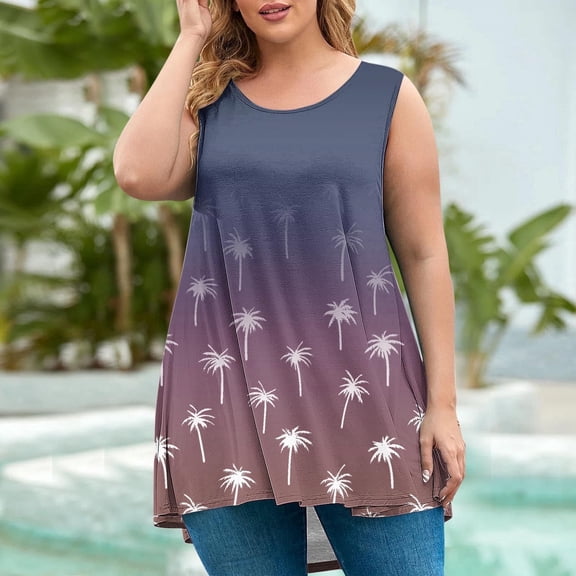 Juslio Womens Tank Tops Gradient Summer Plus Size Tank Tops,Print Loose Breathable Tank Top