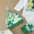 thumbnail image 6 of Toddler Boy Outfits St. Patrick'S Day Kids Long Sleeve Crew Neck Printed Bodysuit Pants And Hat 3 Piece Set White 3 Months-6 Months, 6 of 7