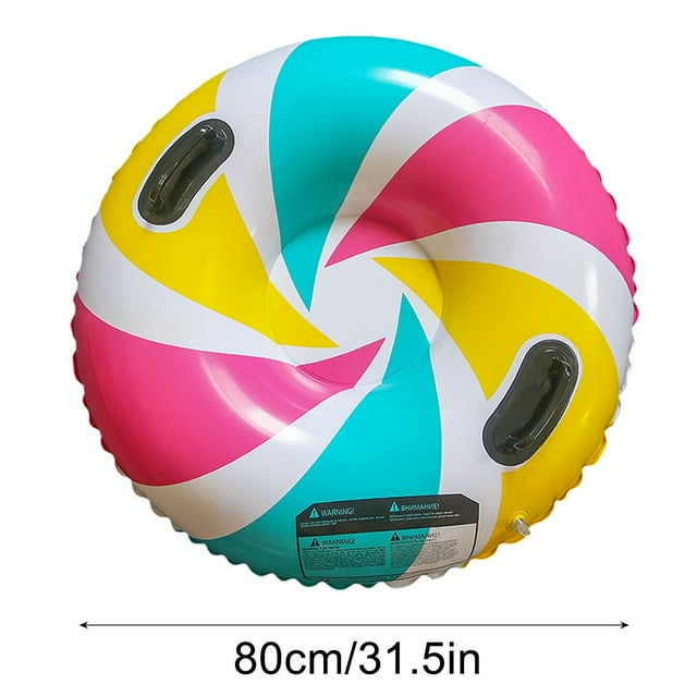 HCBY Family Round Shaped Snow Tube, 32Inch Inflatable Winter Sled with Handles, Tough PVC for Kids Adults, Easy Inflate & Deflate for Snow Tubing Fun