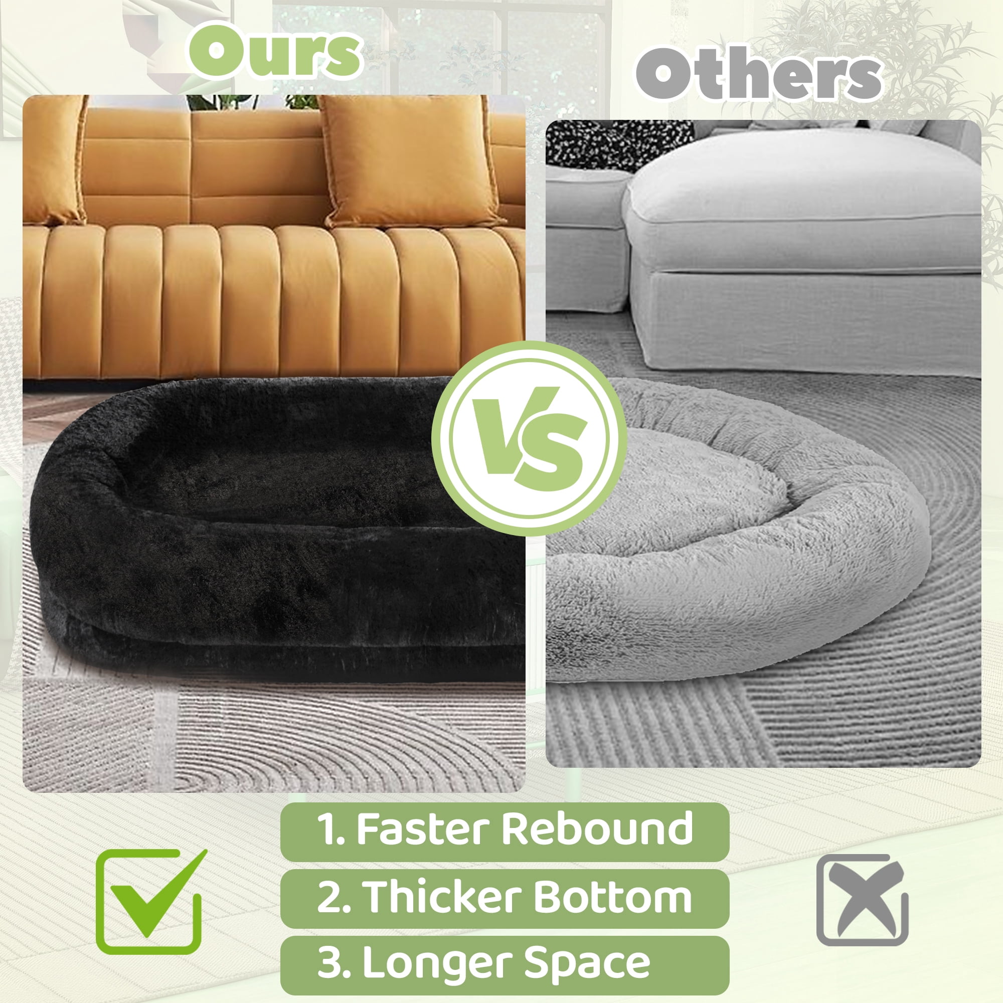 TUAREX Human Dog Bed for Adults, 71"x40"x10" Large Human Size Dog Bed, Removable Cover, Washable, Waterproof, Orthopedic Design, Black