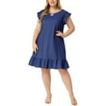 thumbnail image 2 of Agnes Orinda Women's Plus Size Keyhole Ruffle Shoulder Flared Sleeveless Midi Dress 4X Blue, 2 of 6