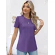 thumbnail image 4 of Camiseta plisada de rayas con cuello redondo para mujer, Jersey informal de manga corta, cómodo, de uso diario, Tops de Color sólido, Verano, 4 of 5