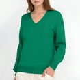 thumbnail image 4 of JGGSPWM Women's Fall Cotton Sweaters Casual Classic Solid Long Sleeve V Neck Soft Loose Basic Pullover Top Lightweight Knit Tops Green M, 4 of 9