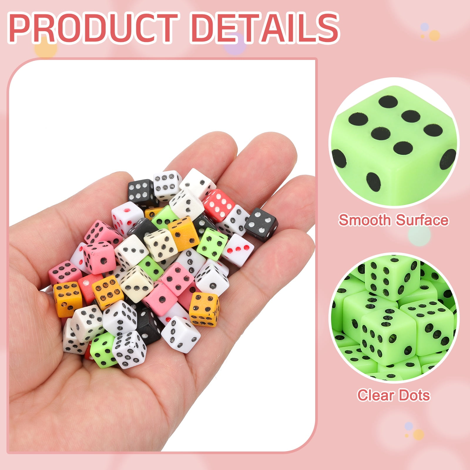 500Pack Mini Dice, 8mm/0.31" Acrylic Tiny Six Side Game Dot Square Dice Bulk for Table Board Game Party Activities, Green/Black