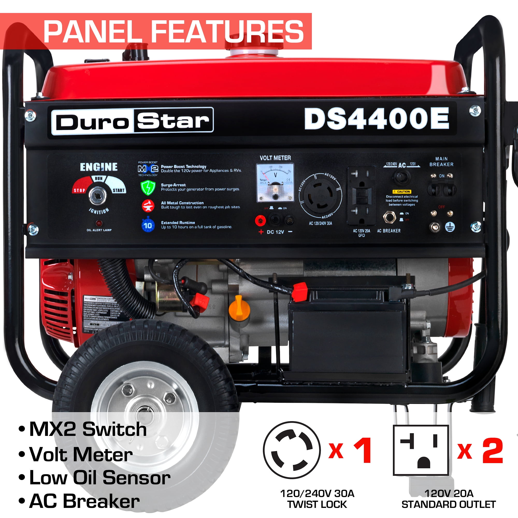 DuroStar DS4400E Gas Powered Portable Generator - 4400 Watt -Electric Start- Camping & RV Ready, 50 State Approved