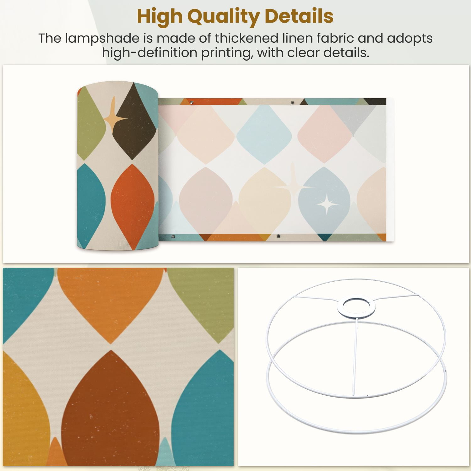 Linen Drum Lampshades Mid century modern atomic age teal orange Ideal for 13"x13"x10" Light Shade for Table Lamps Floor Lamps Drum Lamp Shades Lampshade Replacement Assembly Required