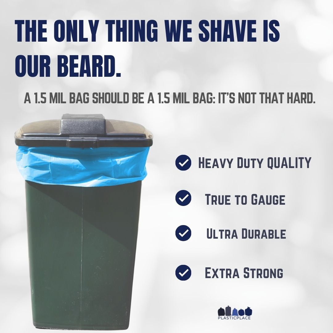 Plasticplace 65 Gallon Recycling Trash Bags │1.5 Mil │ Blue Heavy Duty Garbage Can Liners │ 50” x 48” (50 Count)