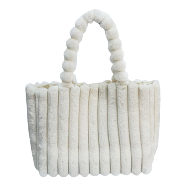 Bolso de mano para mujer, de felpa, moderno, ligero, informal, de invierno, con asa, grande Blanco