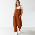 thumbnail image 5 of NMMUED Jumpsuits for Women Cotton Linen Overalls Casual Loose Sleeveless Spaghetti Strap Rompers Baggy Wide Leg Lounge Pants with Pockets Summer Wear Brick Red XXL, 5 of 6