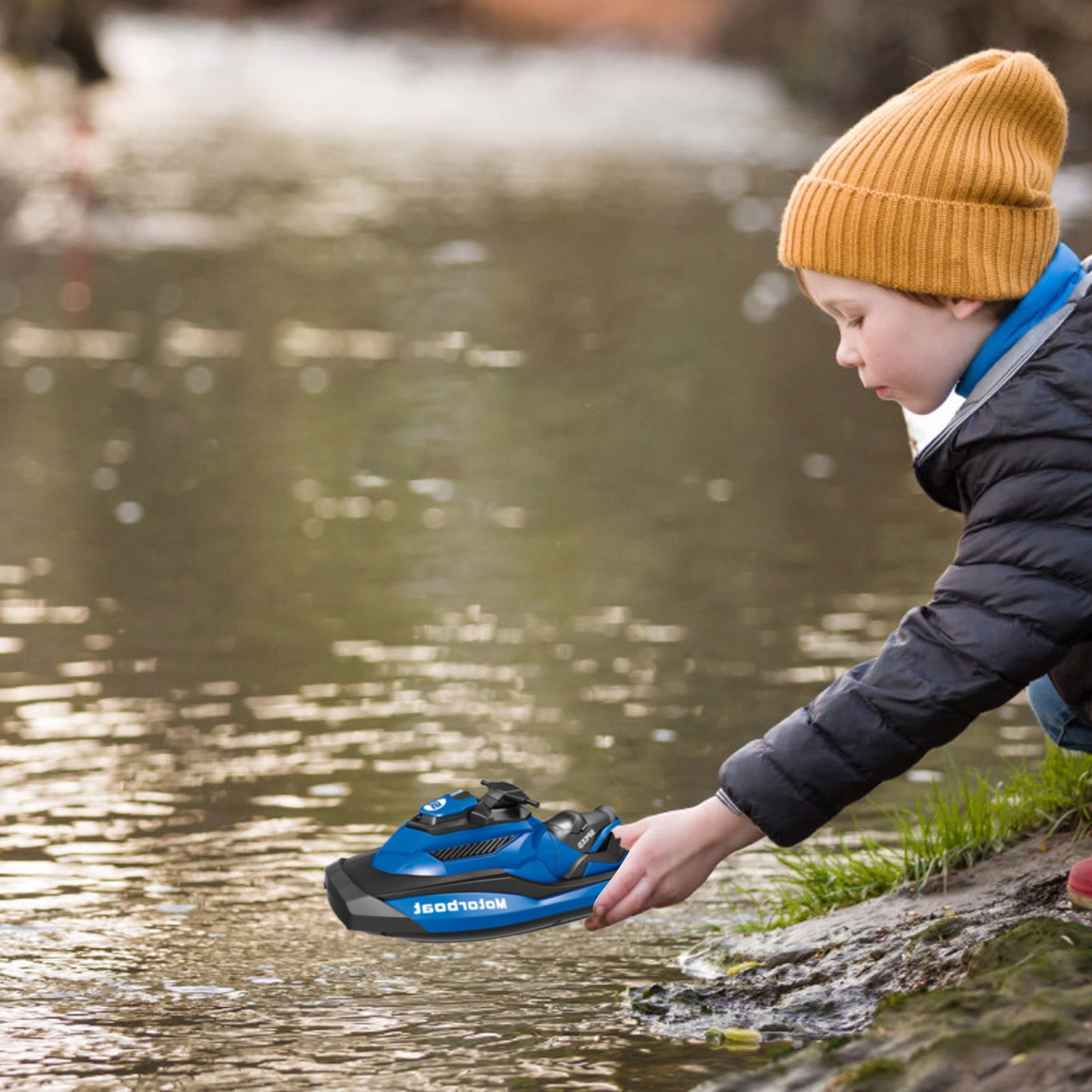 Blue High Speed Rc Boat For Water Surface Racing With 20 Minute Runtime And 90 Minute Charge