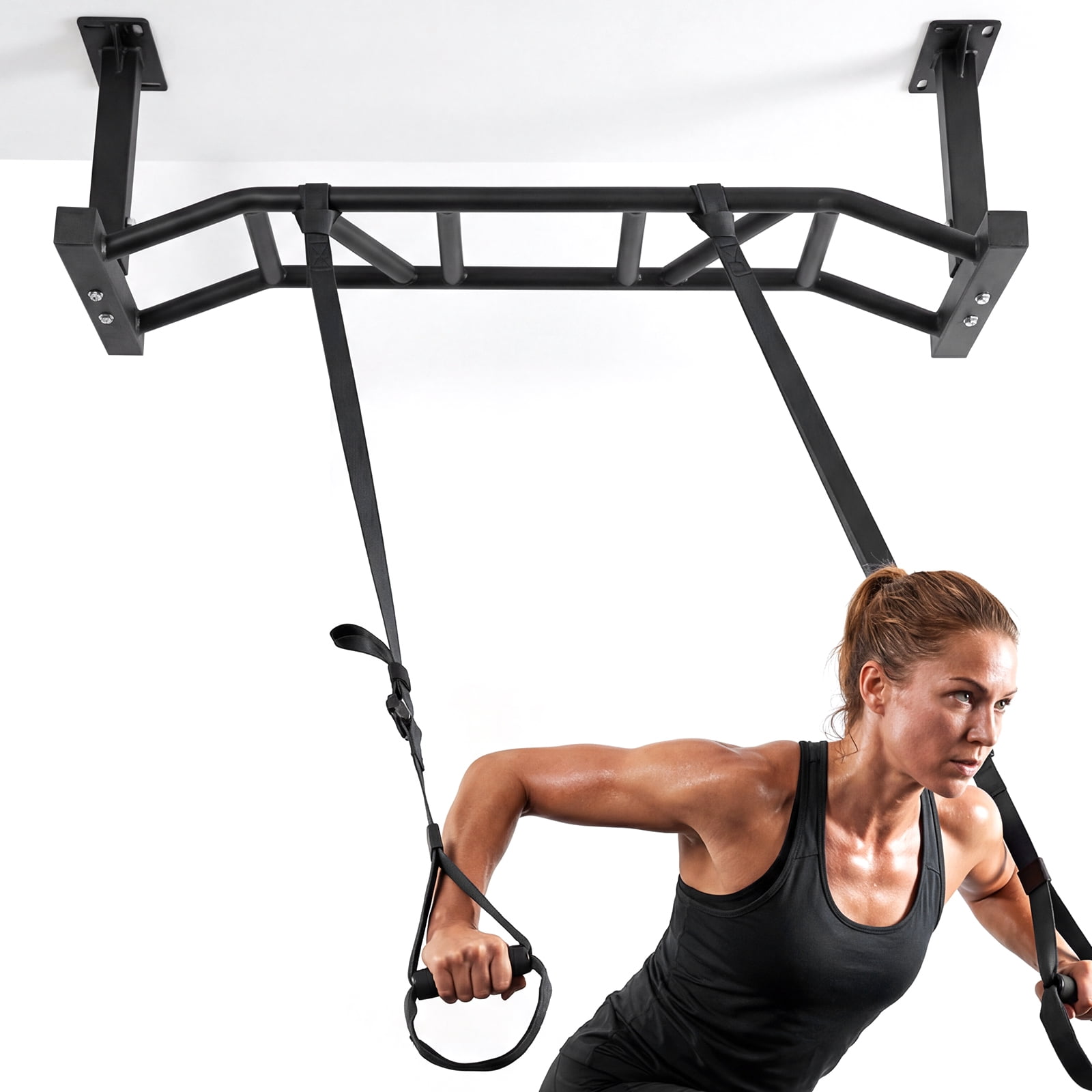 Btidfty 47 Inch Ceiling Mount Pull Up Bar Heavy Duty Multi-grip Chin Up Bar Fitness Trainer for Garage/home Gym And Strength Training Adjustable Height&supports To 600 Lbs
