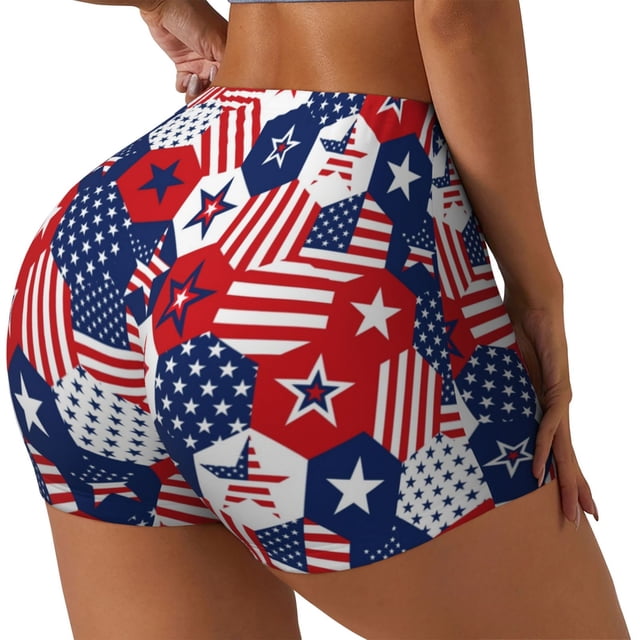Fotbe American Stars2 Shorts Sin Costuras – Shorts Deportivos de Cintura Alta para Mujer, Elásticos para Gimnasio, Yoga, Running o Ciclismo-XX-Large