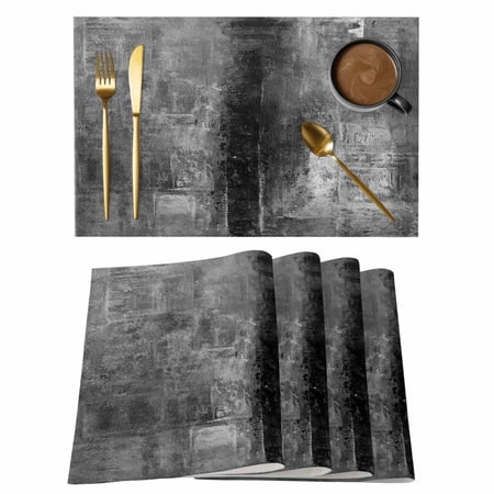 Gray Placemats Set of 6 Cotton Linen Fabric Place Mats Retro Oil Painting Modern Abstract Art Aesthetics Washable Decorative Table Mats Protector for Home Kitchen Dining Wedding Party Coffee Tables