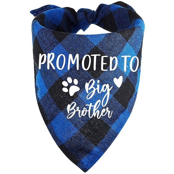 family Kitchen Promoted to Big Brother Blue Plaid Dog Bandana, Gender Reveal Photo Prop Triangle Pet Scarf Scarves Decorations Accessories, Pet Scarves Dog Lovers Owner Gift