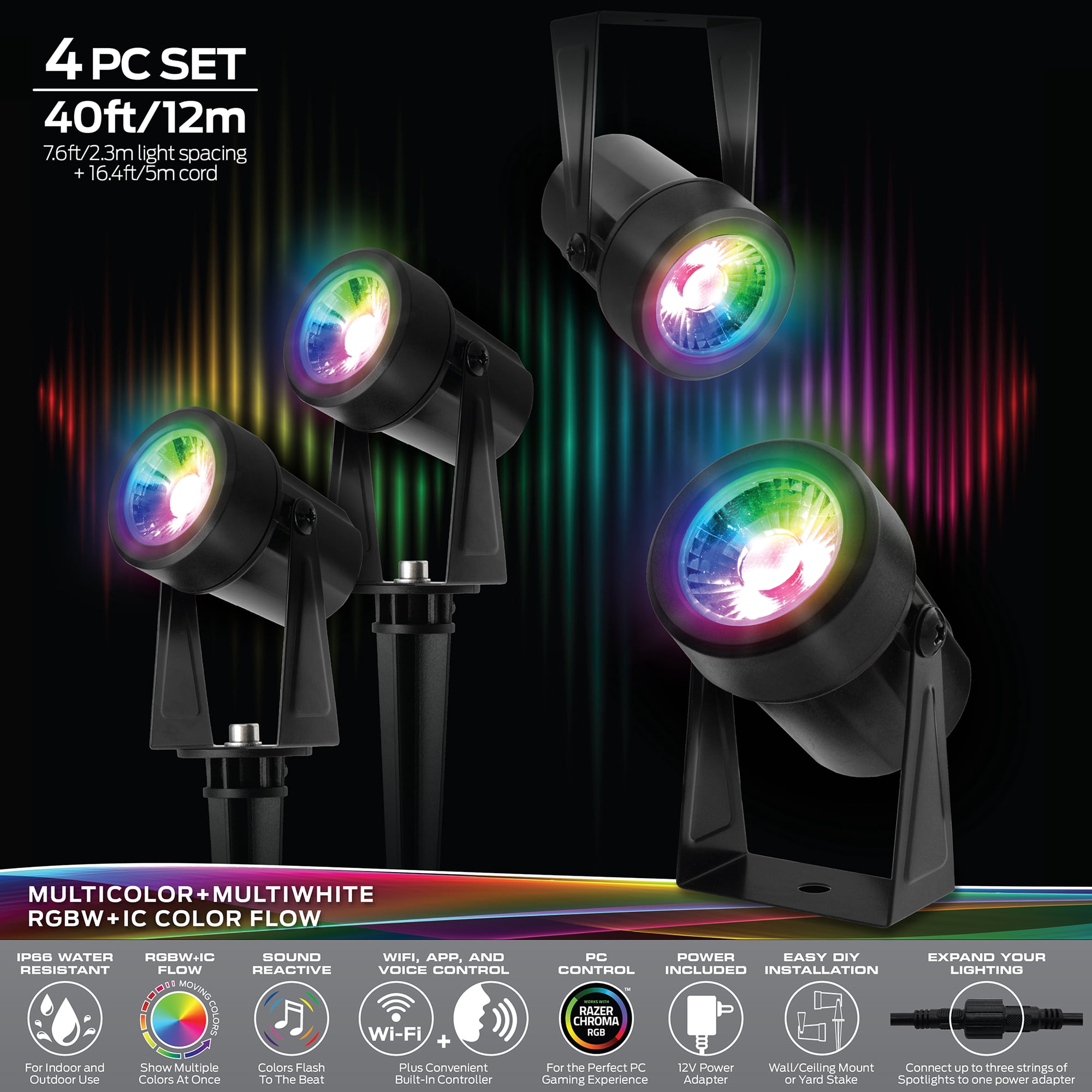 Monster LED 40ft Outdoor or Indoor Bistro Smart Multi-Color Patio String Light