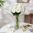 thumbnail image 2 of Velvet White Roses Artificial Flowers, Fake Roses Long Stem, Real Touch Faux Roses Bouquet Upgraded Artificial White Roses for Home Wedding Party Office Centerpiece Arrangement, 2 of 5