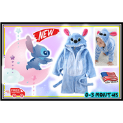 Stitch Lilo-Blue Baby Hooded Bathrobe Infant Bath Towel Wrap, Costume, 0-3 Months- NEW