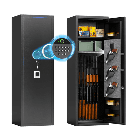 12-15 Fingerprint Gun Safe for Rifles and Pistols,No Assembly Required,Gun Safes for Rifle and Password Lock, Gun Cabinet for Home with Adjustable Shelves