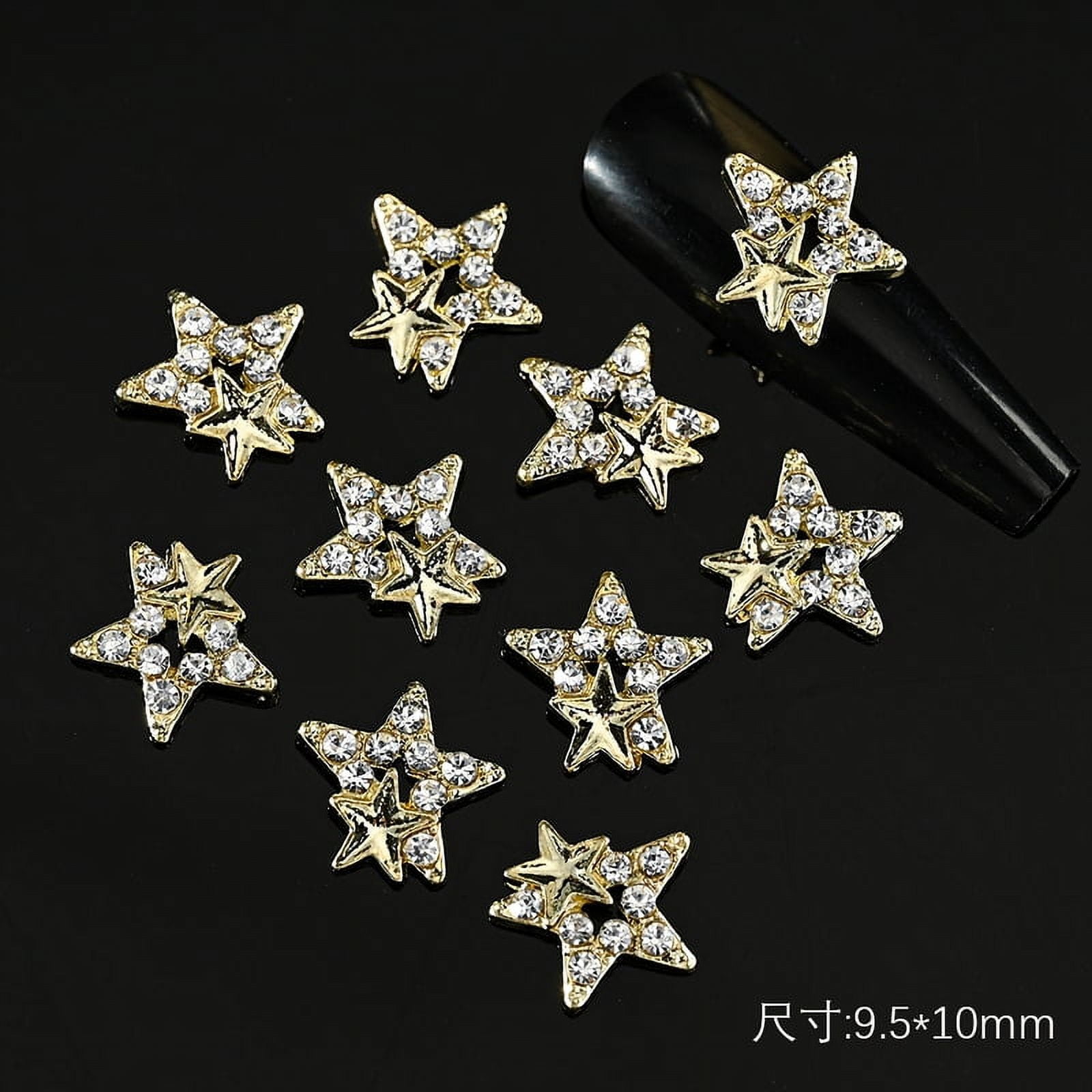 10pcs 3D Silver Pentagram Star Nail Art Alloy Rhinestone Luxury Metal Star Charms Nails Jewelry Gem Manicure Nail Art Decoration
