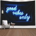 thumbnail image 2 of Tapiz de neón azul con texto "Good Vibes Only Words" que brilla en la oscuridad, ideal para dormitorio de adolescentes, sala de estar, decoración de 80 x 60 pulgadas, 2 of 5