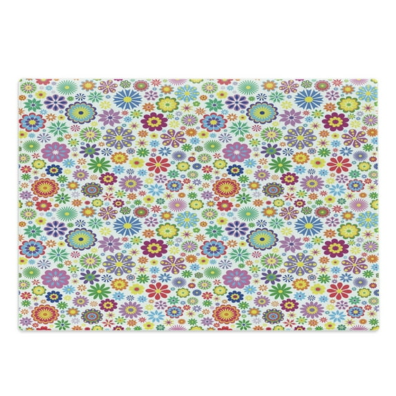 Floral Cutting Board, Flowers Peace Hippie Style Flourishing Blooms Petals Beauty Cheerful Season, Decorative Tempered Glass Cutting and Serving Board, Large Size, Multicolor, by Ambesonne