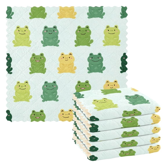 6 Pieces of Kitchen Towels 11x11Inch Kitchen Dish Cloths Kitchen Dish Towels Reuseable Cleaning Cloths Green Frog Seamless