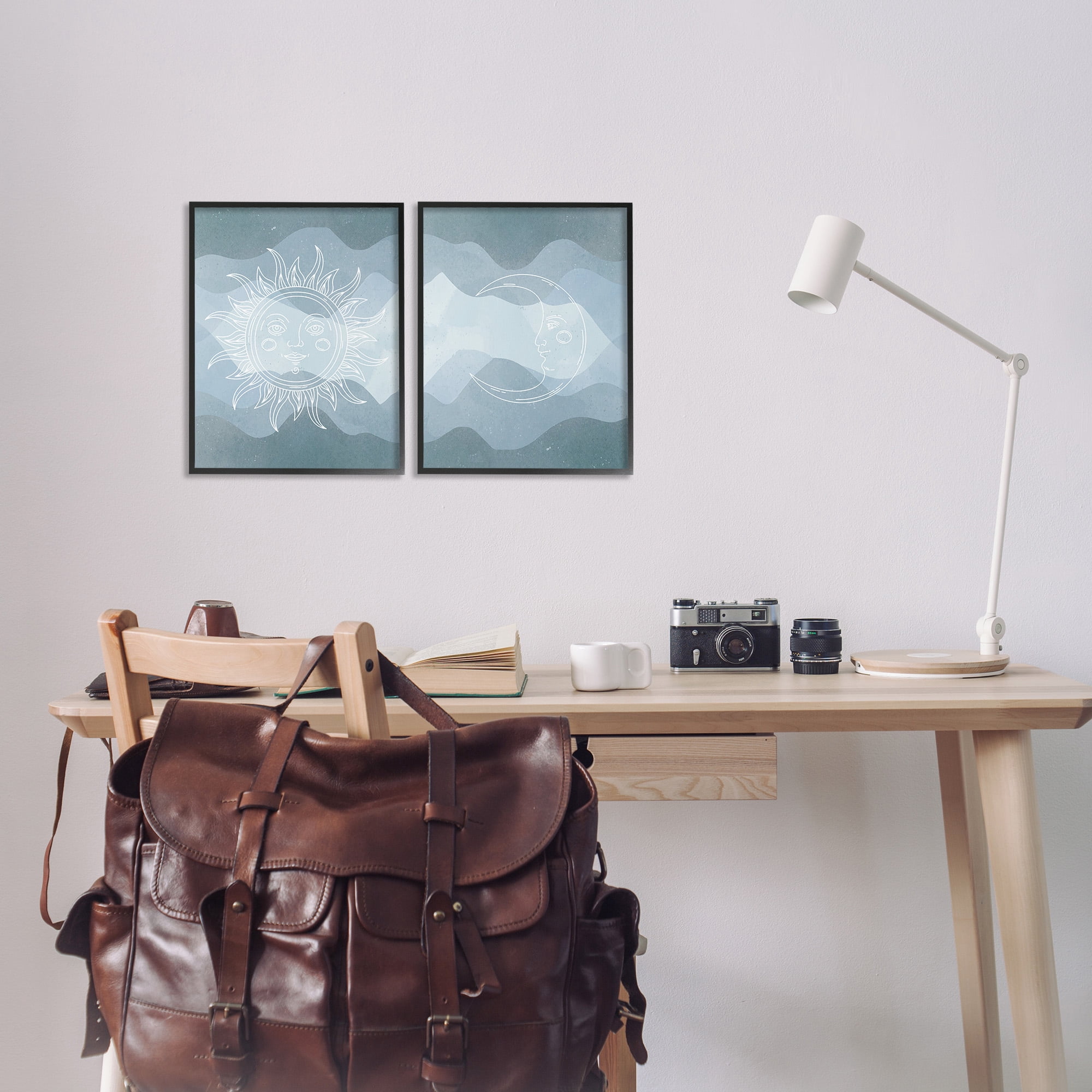 Stupell Industries Celestial Sun & Moon Landscape Painting Black Framed Art Print Wall Art, 11 x 14, Set of 2