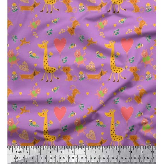 Soimoi Crepe Silk Fabric Balloon,Floral & Cute Animals Cartoon Print Sewing Fabric Yard 42 Inch Wide