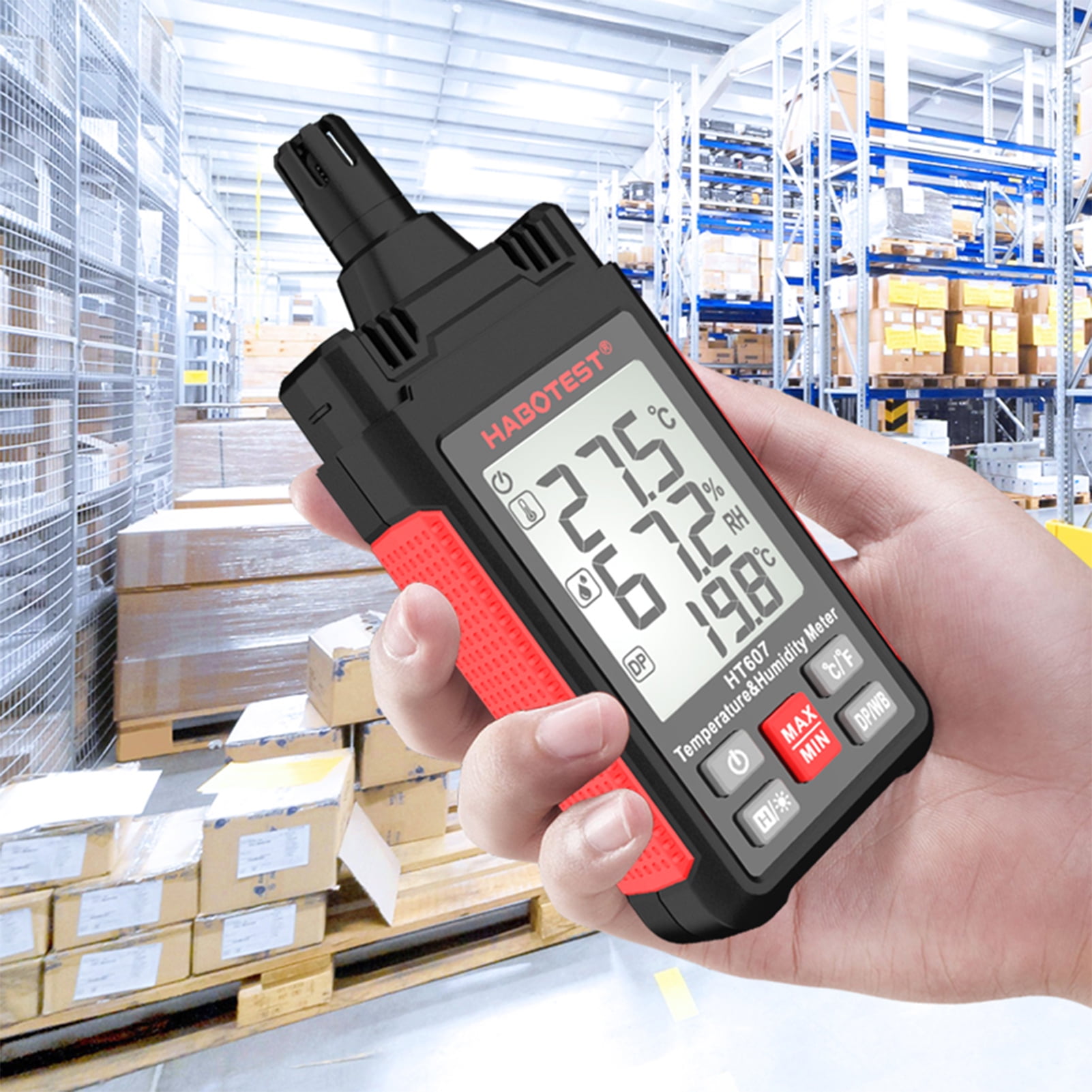 HABOTEST HT607 Digital Hygrometer Handheld Temperature & Humidty Meter Thermo-hygrometer LCD Thermometer Hygrometer Psychrometer Bulb Dew Point Temperature Humidity Detector with Max/Min/Da