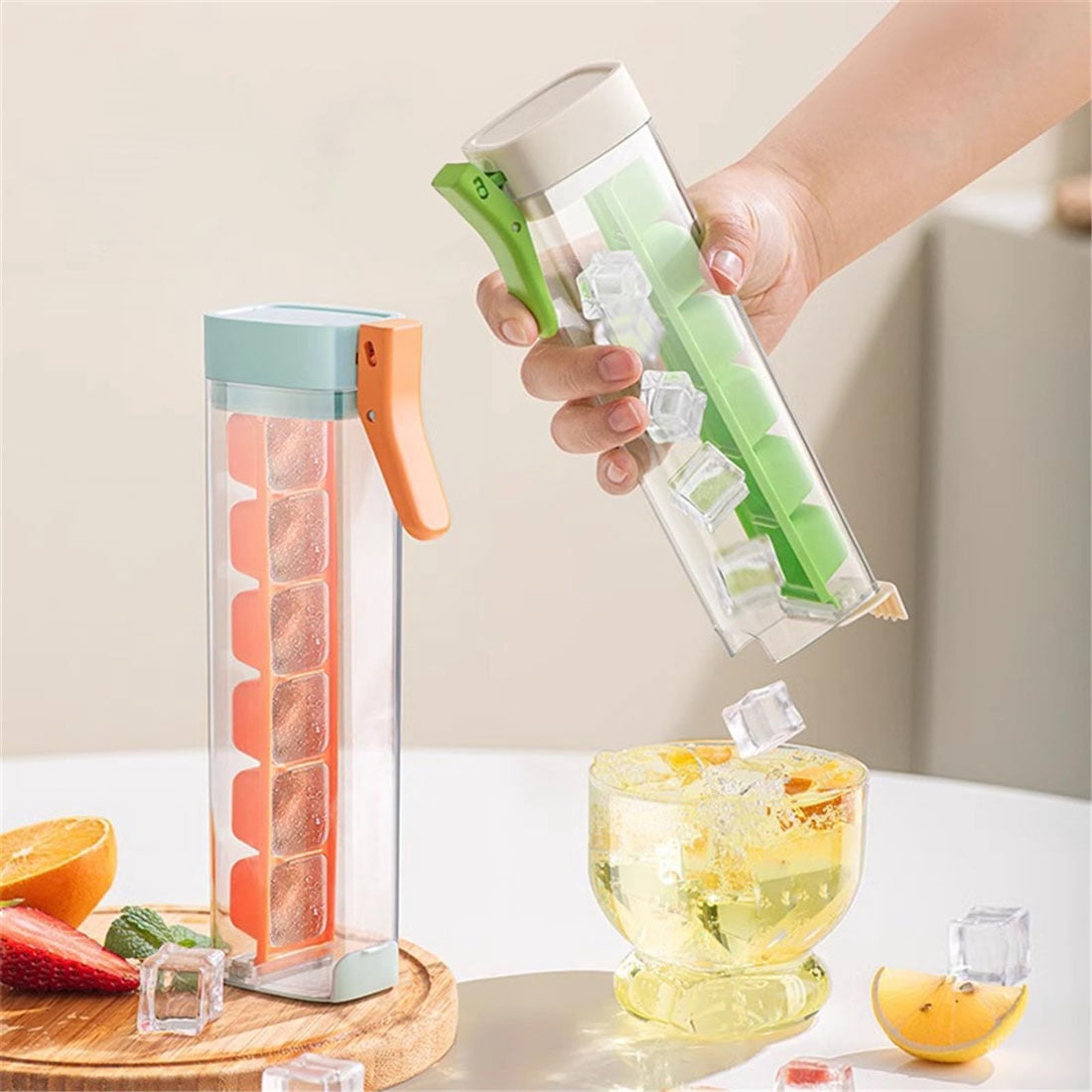 One-Hand Press Ice Cube Tray with Handle, Easy Release Ice Maker, Convenient Ice Tray for Chilling Drinks