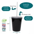thumbnail image 3 of Rolling Sands 16oz Reusable Plastic Cups with Lids, 6 Pack, USA Made; BPA Free Black Tumblers, Includes 6 Reusable Straws; Dishwasher Safe, 3 of 9