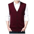 thumbnail image 2 of FINALGANG Mens Sweater Vest Solid Color Cable Knit Vest V Neck Button Front Sleeveless Pockets Casual Warm Cardigan Vest For Daily Outdoor Office Wear Soft Knitwear, 2 of 5