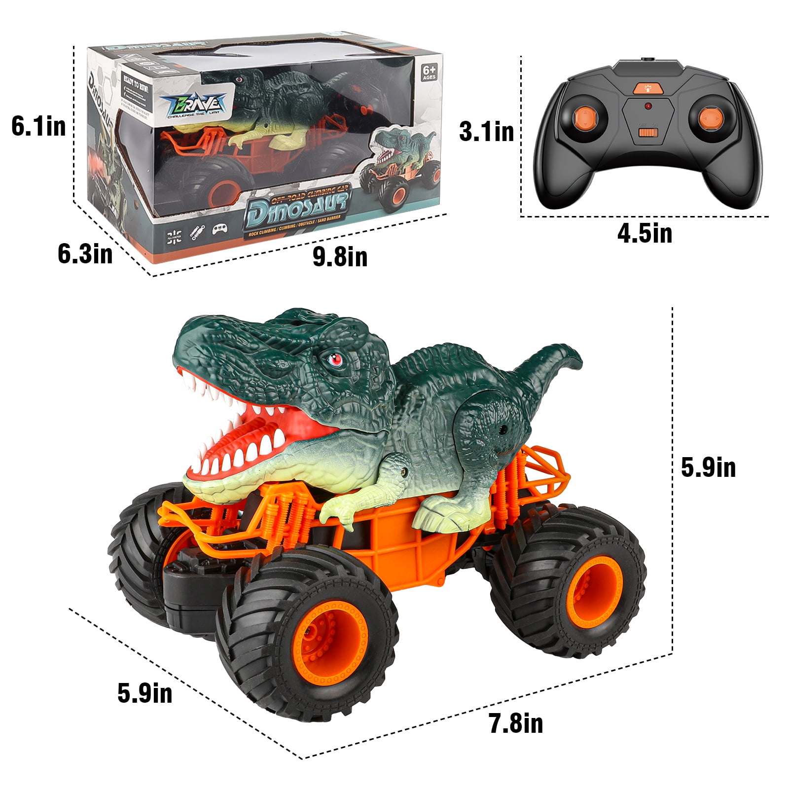 Beefunni Remote Control Dinosaur Cars for Boys, 2.4Ghz RC Dinosaur Toys Truck for Toddlers, Electric RC Car Toys with Light & Sound Spray Function for 3 4 5 6 7 8 Year olds Kids Boys Birthday Gift