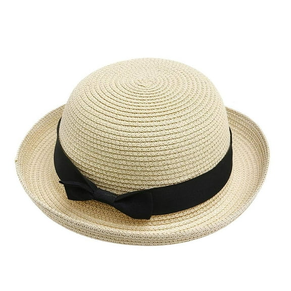 Ksopiavobs Sun Hat, Beige Fashion Women Bowler Hat Women Summer Sun Hats Straw Beach Hat Woven Straw Hat for Outdoor Activities, Party, Beach