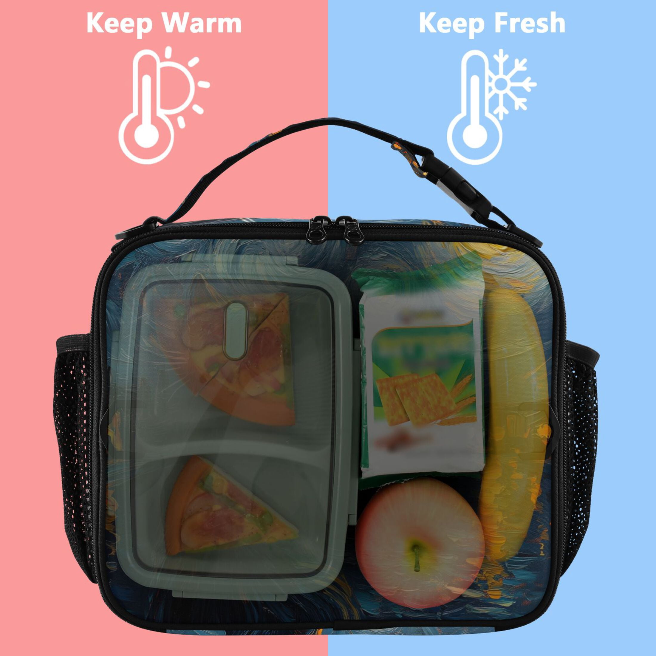 ALAZA Starry Night Cat Lunch Box Insulated Lunch Bag Cooler Tote with Shoulder Strap