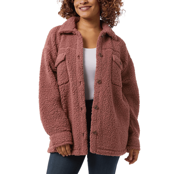 32 Degrees Women's Cozy Fleece Shirt Jacket Oversized, Pink, XXL