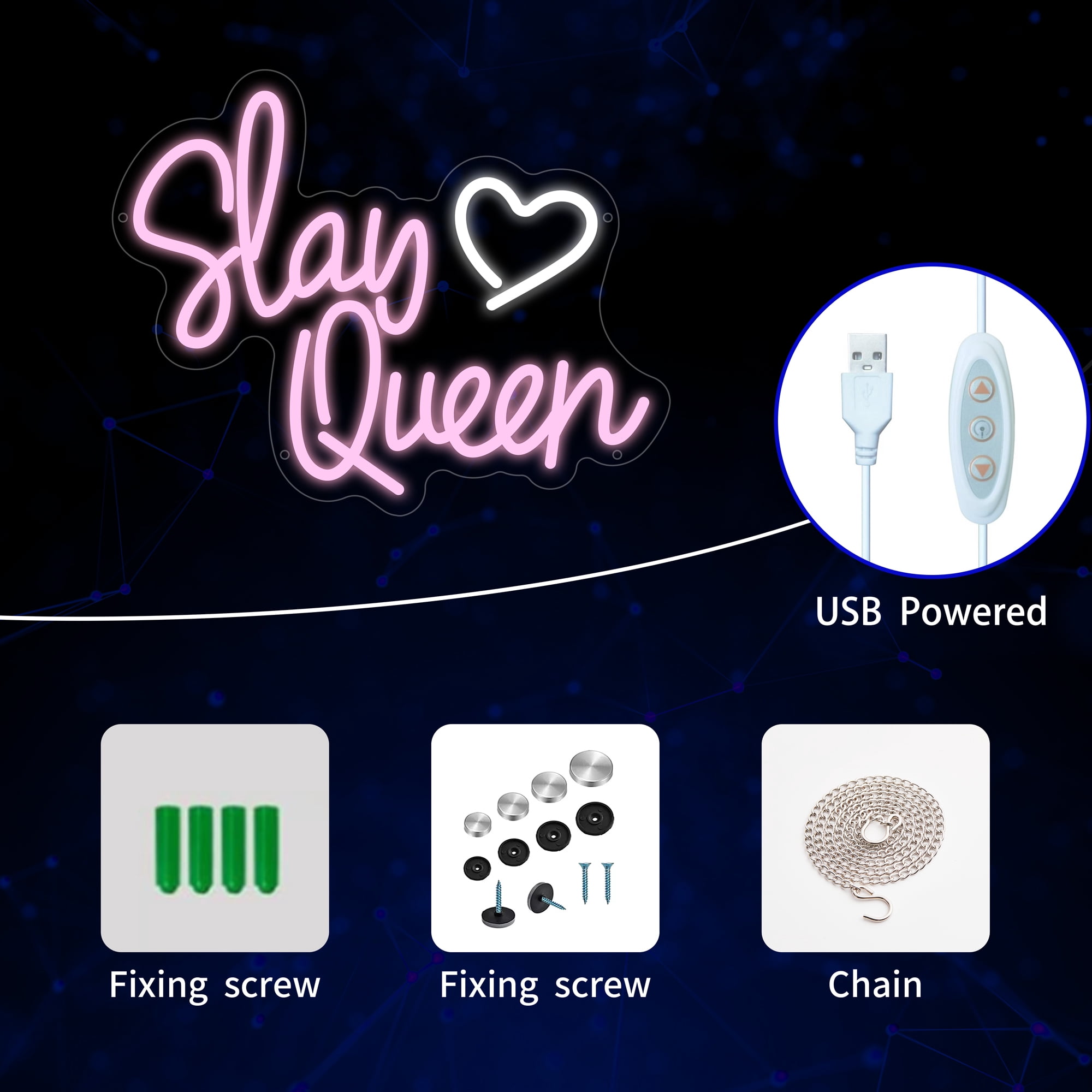 Slay Queen Neon Sign, Slay Queen Led Signs for Wall Decor, Dimmable Pink Neon Light Sign for Bedroom, Preppy Girl Aesthetic Room Dorm Decor, Neon Gift for Girls