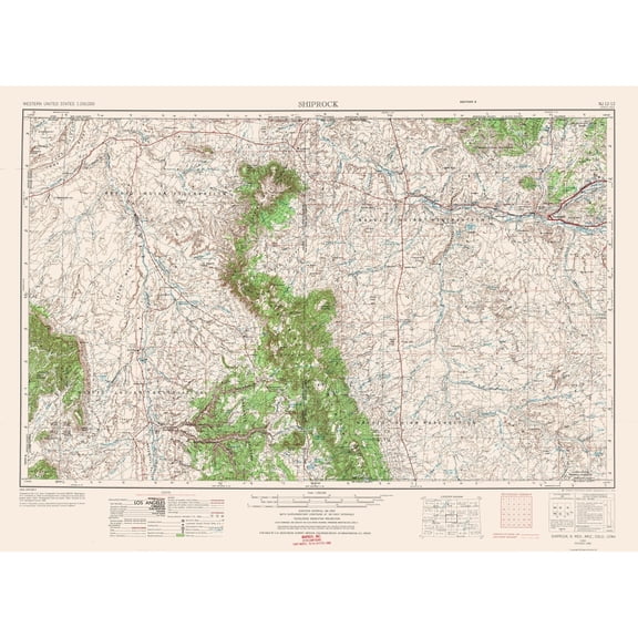 Topographical Map - Shiprock New Mexico Quad - USGS 1954 - Vintage Wall Art