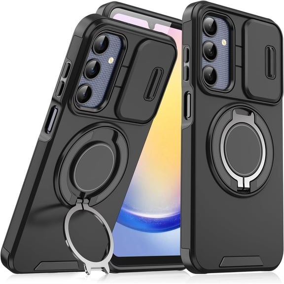 KOMI Case for Galaxy A35 5G,Military Grade [Built-in Kickstand] Magnetic Rotate Ring Holder Heavy Duty TPU PC Shockproof Drop Protect Phone Case for Samsung Galaxy A35 5G Black