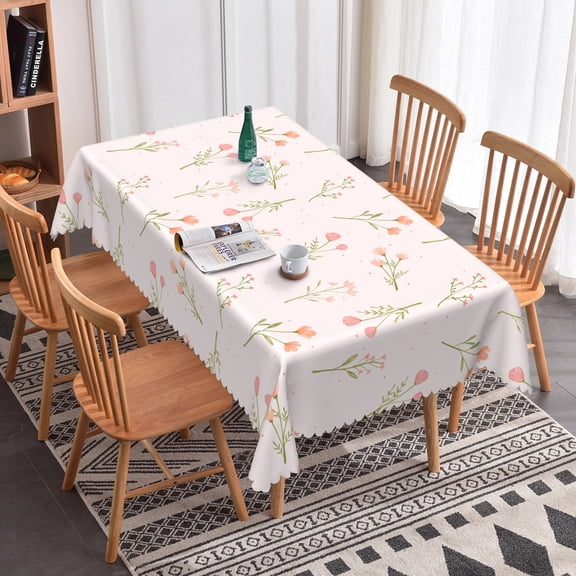 Nanqianyi Pink Floral Tablecloth 60" x 84" For Kitchen Dinner Party Decor Waterproof & Oil Table Cloth Cover